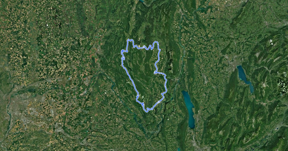Маршрут L'Ain à vélo - Le Bugey, paradis des chasseurs de cols на спутниковом снимке
