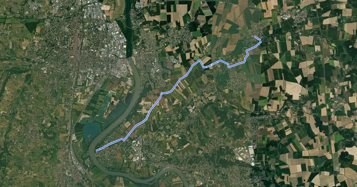 Маршрут L'Escampette® l'Ainsolite à vélo entre Rhône et Saône на спутниковом снимке
