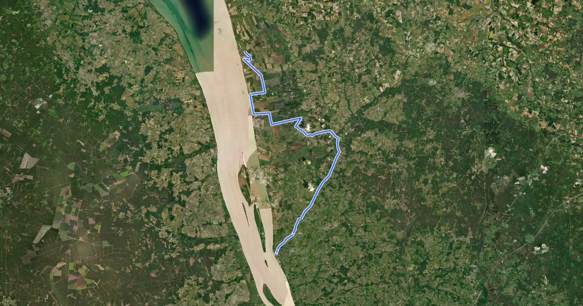 Маршрут L'estuaire de la Gironde à vélo de Vitrezay à Blaye на спутниковом снимке