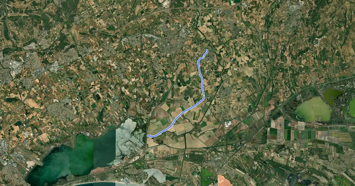 Маршрут L'Hérault à vélo на спутниковом снимке