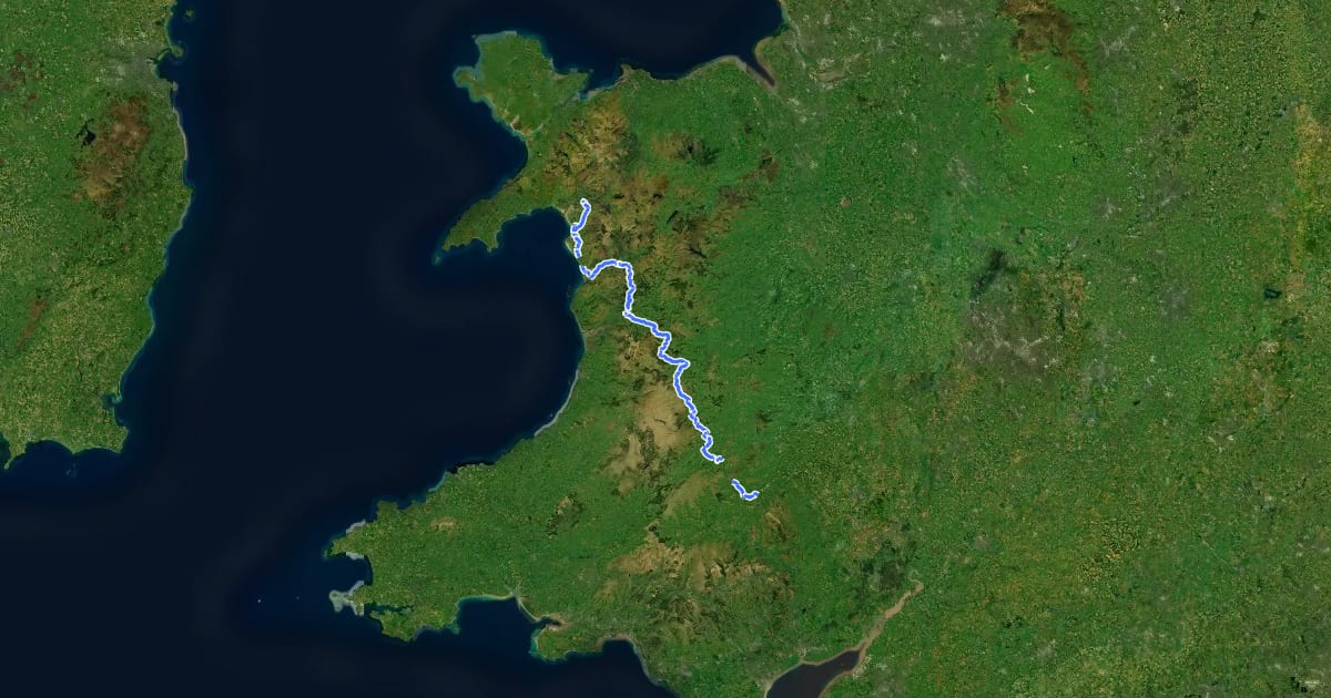 Маршрут Lôn Las Cymru (Central) на спутниковом снимке