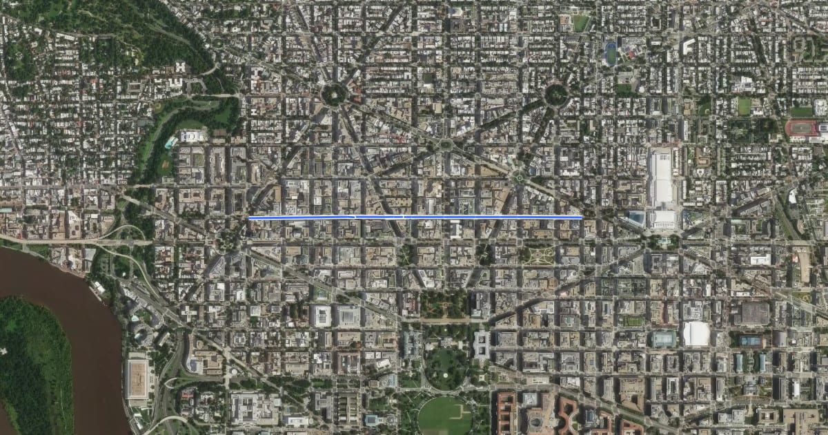 Маршрут L Street Northwest на спутниковом снимке