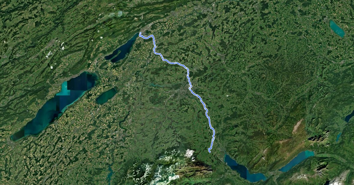 Маршрут Lötschberg-Jura на спутниковом снимке