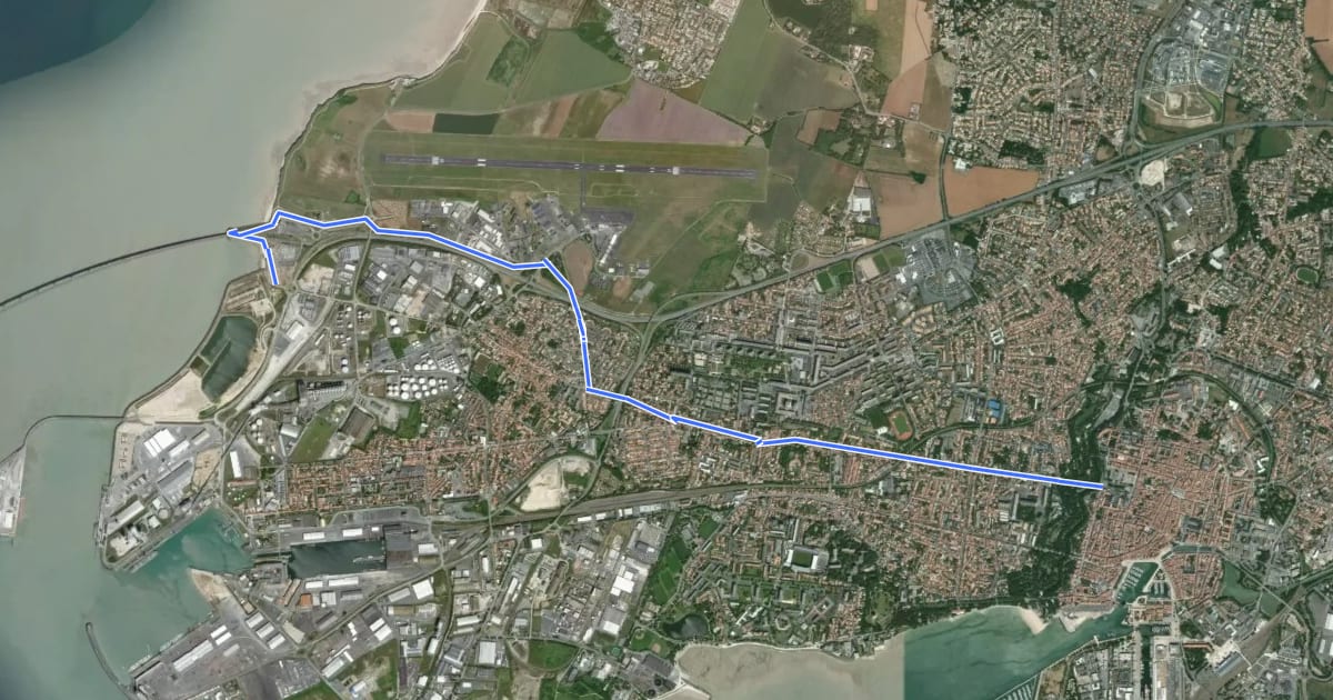 Маршрут La Rochelle ⟷ Ré на спутниковом снимке