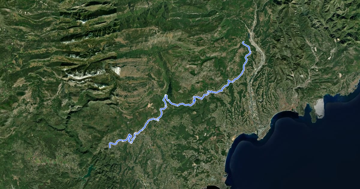Маршрут La Route des Balcons d'Azur на спутниковом снимке