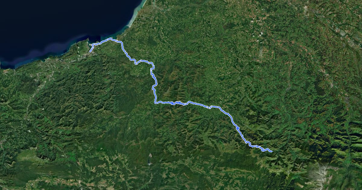 Маршрут La route des cols Hendaye - Larrau на спутниковом снимке