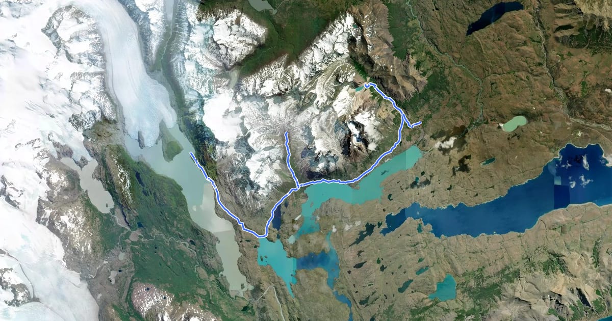 Маршрут La Ruta del W на спутниковом снимке