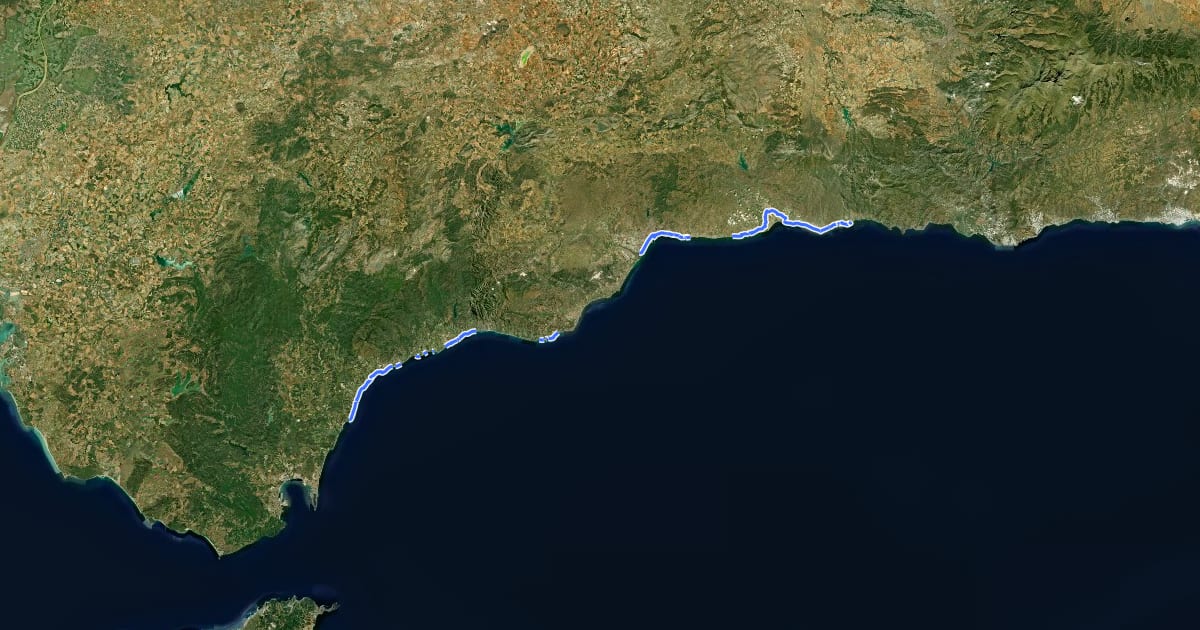 Маршрут La Senda Litoral на спутниковом снимке