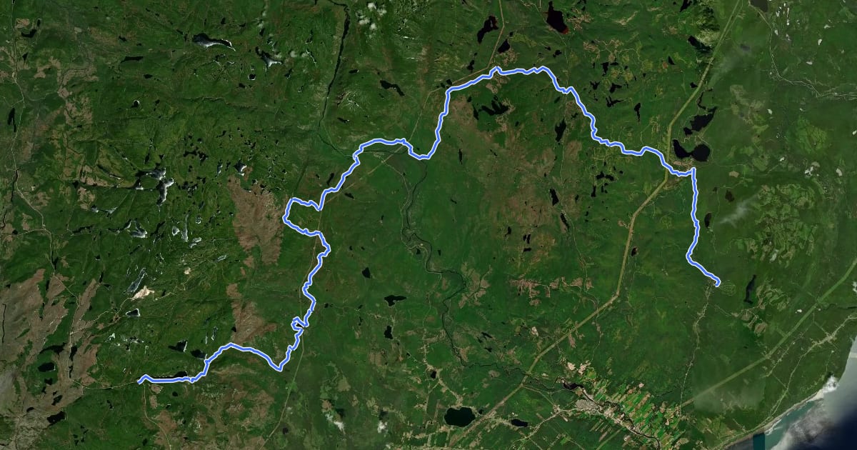Маршрут La Traversée de Charlevoix на спутниковом снимке