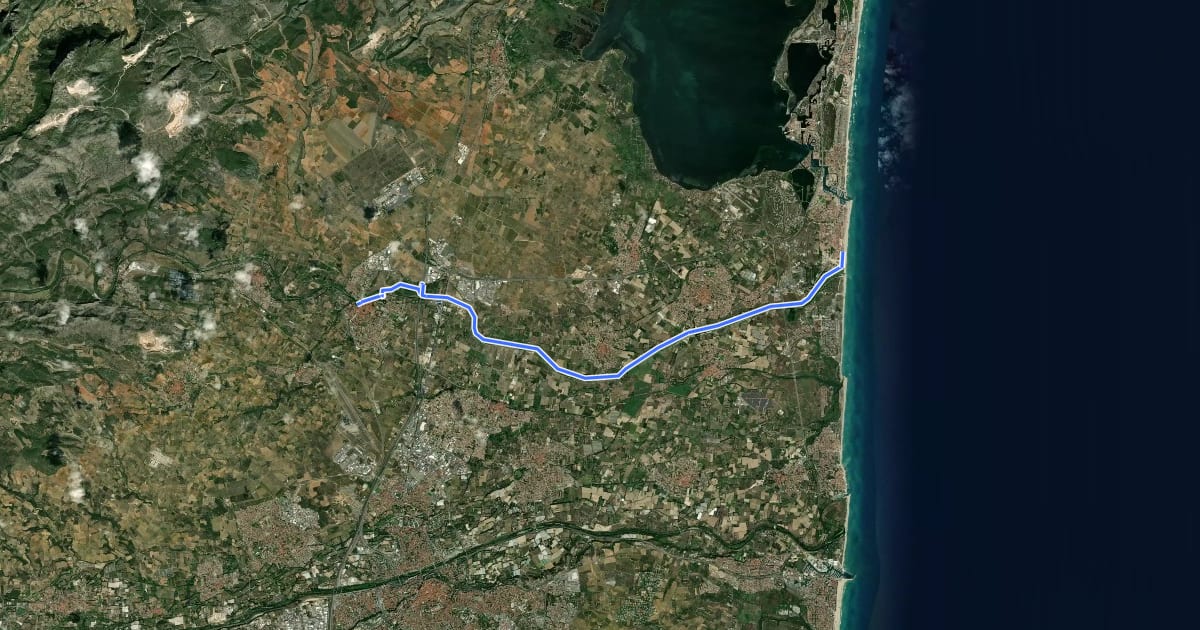 Маршрут La Vélosud 11 (Rivesaltes - Le Barcarès) на спутниковом снимке