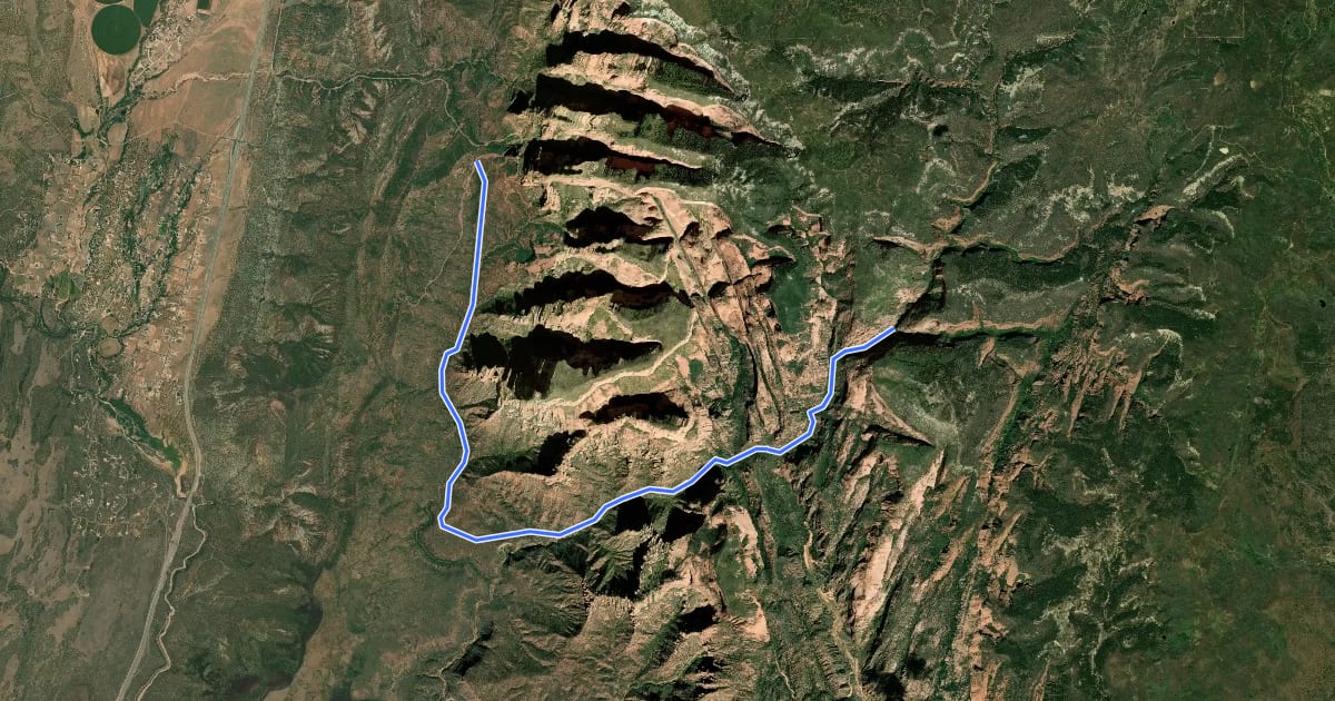 Маршрут La Verkin Creek Trail на спутниковом снимке