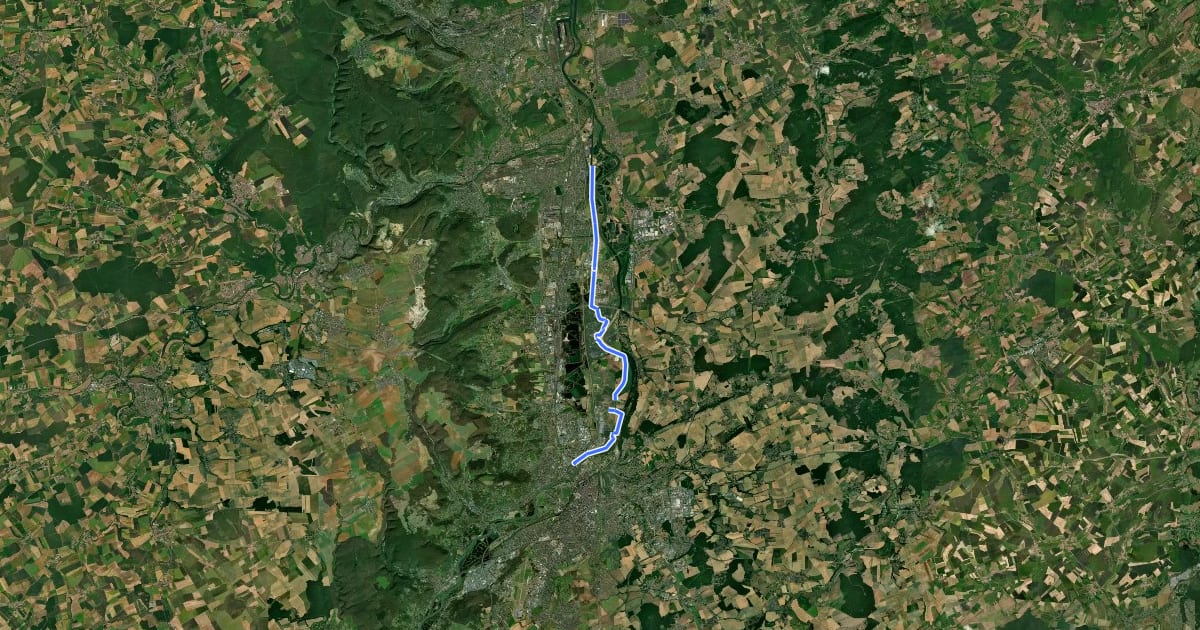 Маршрут La Voie Bleue, Moselle-Saône à vélo - Mondelange - Metz на спутниковом снимке