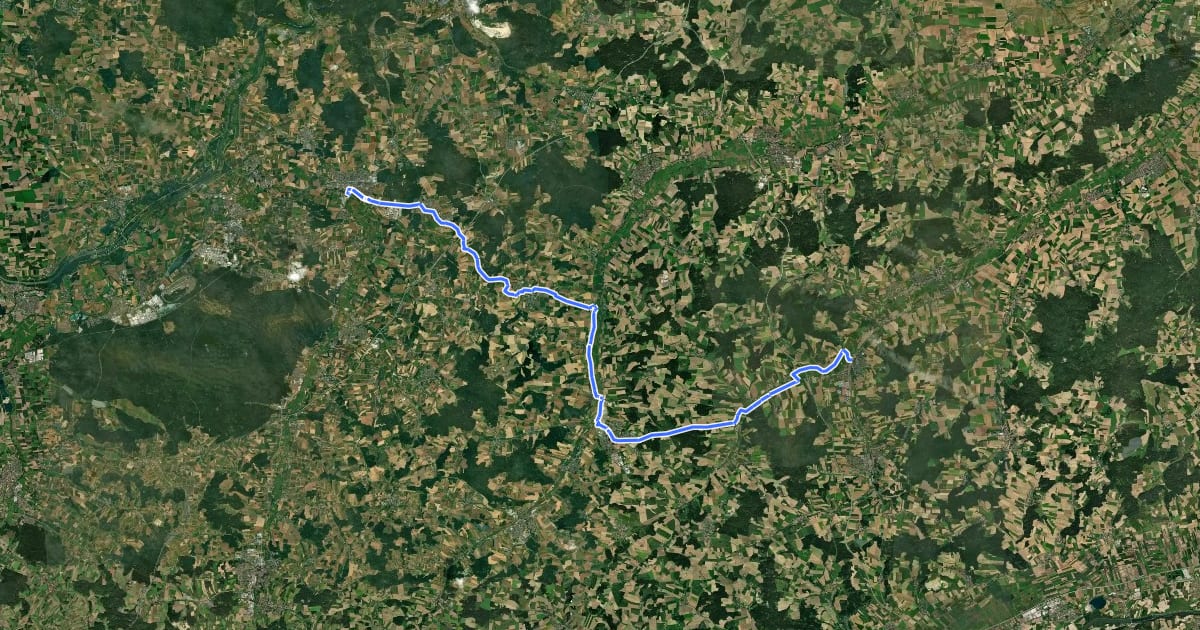 Маршрут Laber-Abens-Radweg на спутниковом снимке