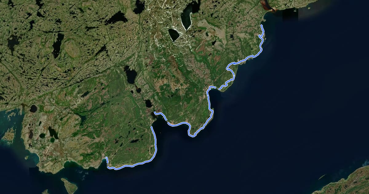 Маршрут Labrador Pioneer Footpath на спутниковом снимке