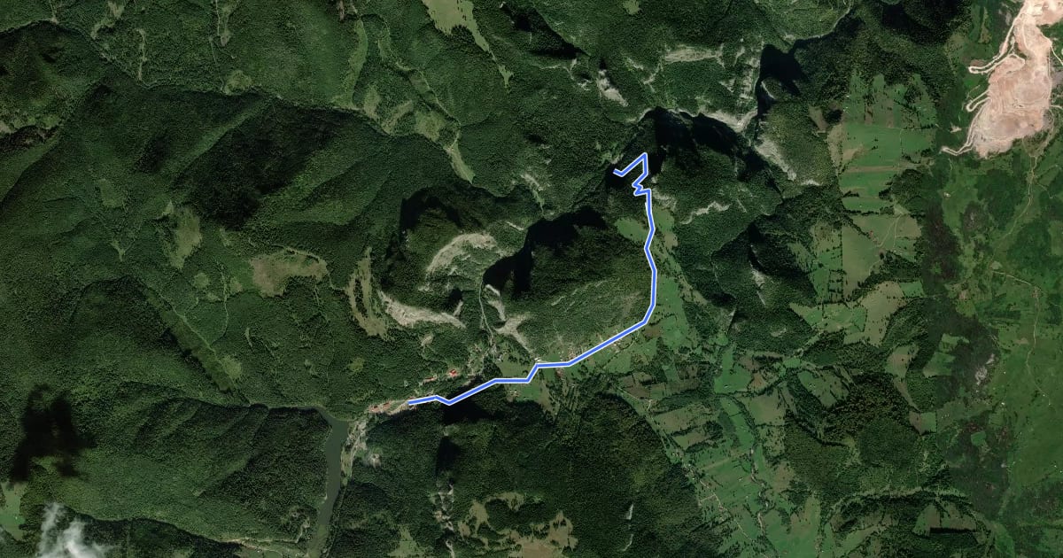 Маршрут Lacu Roșu – Șaua Țifrea – Cheile Bicazului (yellow triangle) на спутниковом снимке