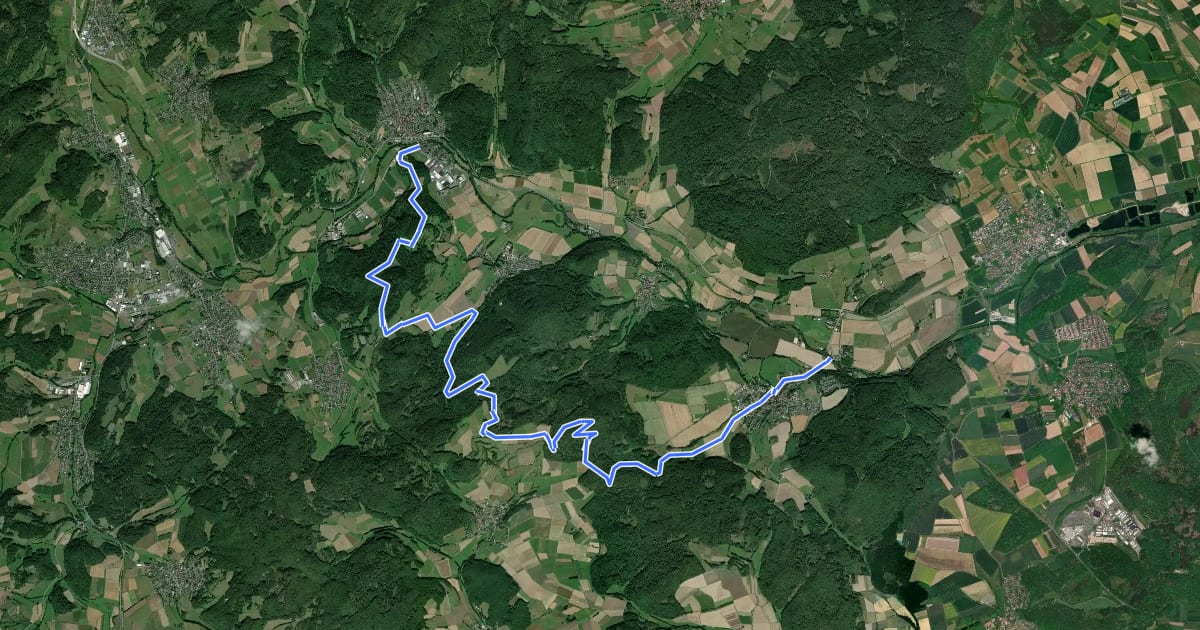 Маршрут Lahnwanderweg - 05. Etappe Buchenau-Caldern на спутниковом снимке
