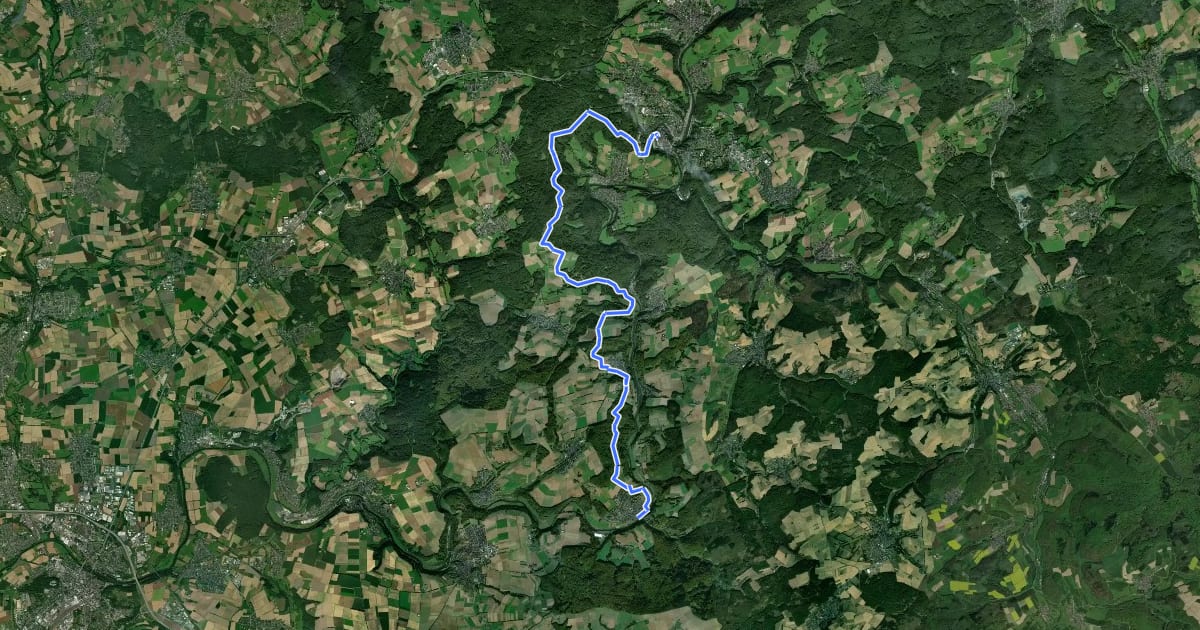 Маршрут Lahnwanderweg - 13. Etappe Weilburg-Aumenau на спутниковом снимке