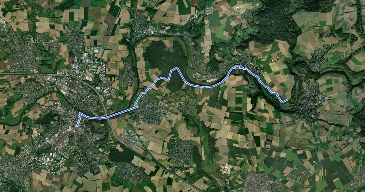 Маршрут Lahnwanderweg - 15. Etappe Villmar-Limburg на спутниковом снимке
