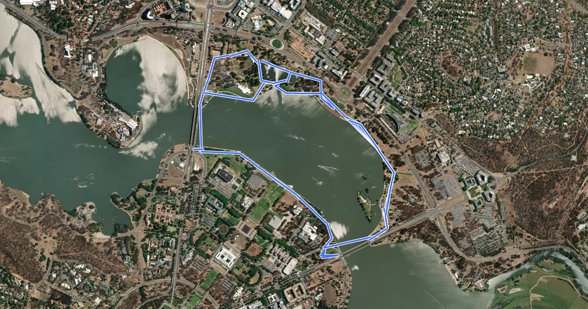 Маршрут Lake Burley Griffin Central Loop на спутниковом снимке