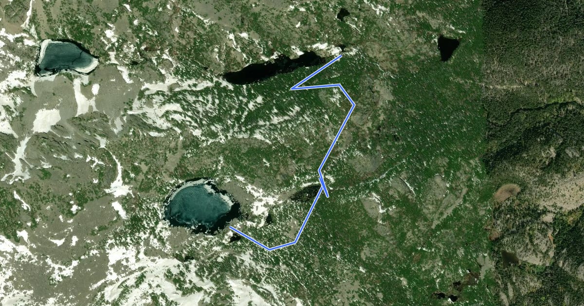 Маршрут Lake Haiyaha Trail на спутниковом снимке