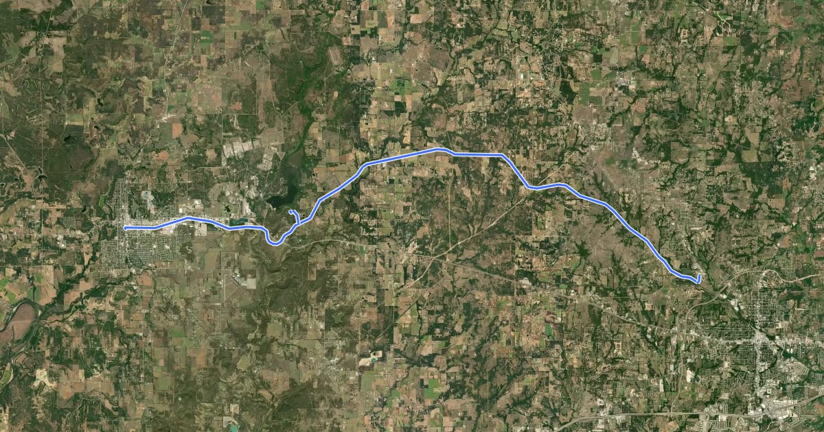 Маршрут Lake Mineral Wells State Trailway на спутниковом снимке