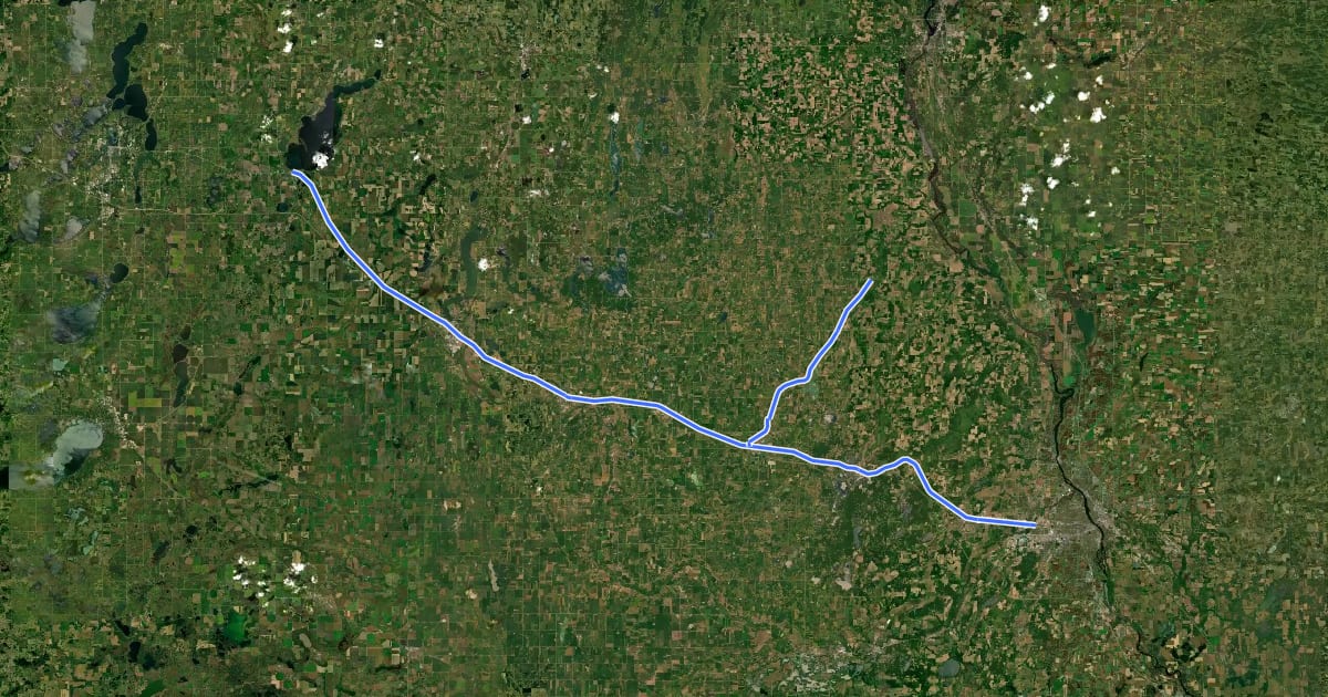 Маршрут Lake Wobegon Regional Trail на спутниковом снимке