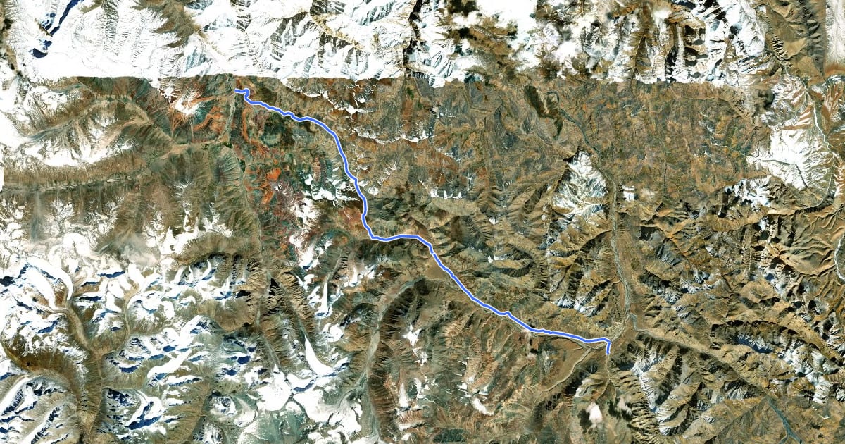 Маршрут Lalung to Sarchu на спутниковом снимке