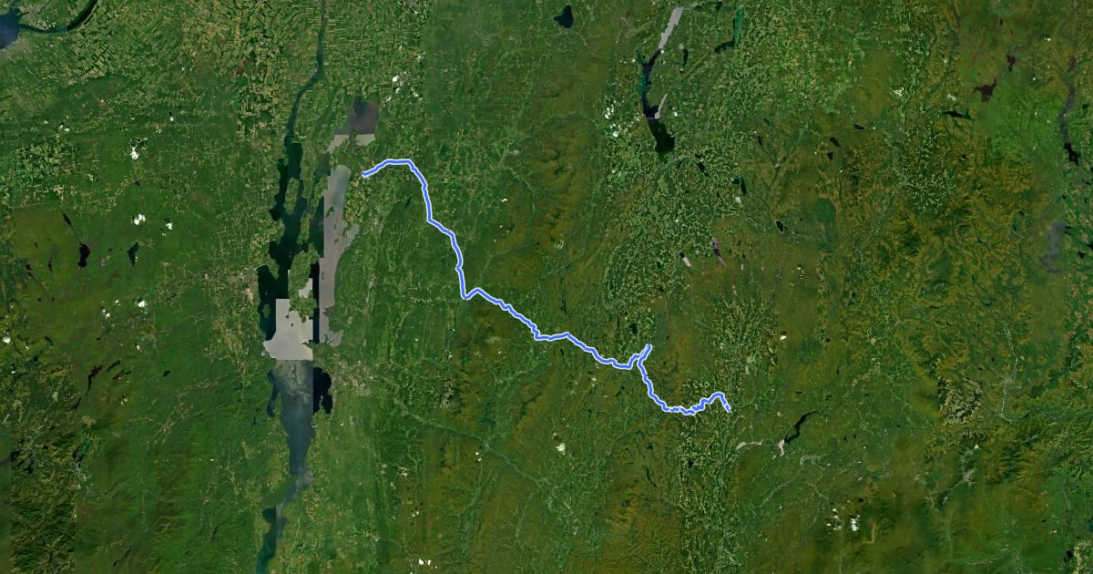 Маршрут Lamoille Valley Rail Trail на спутниковом снимке