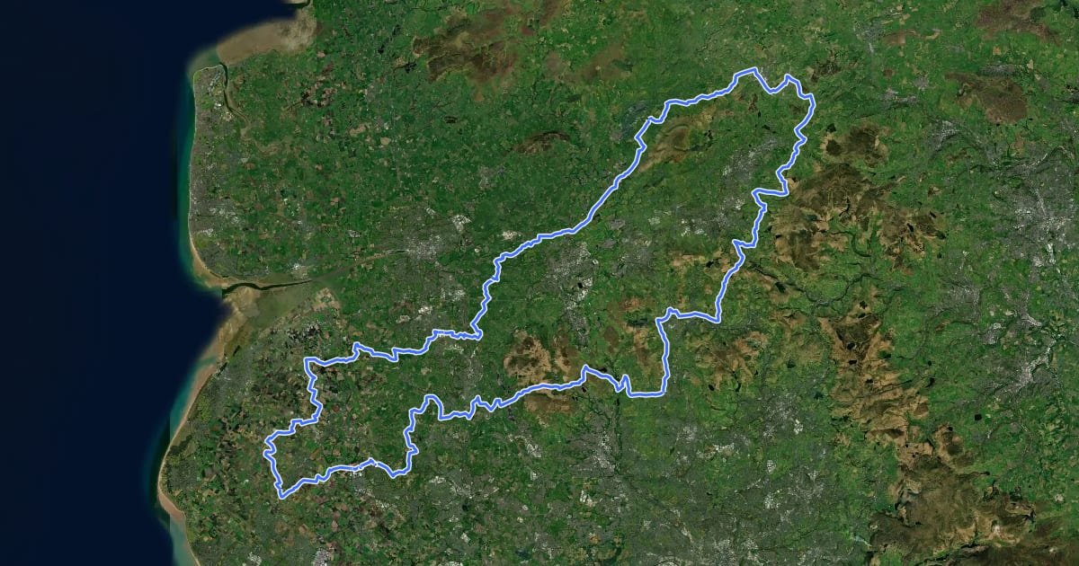 Маршрут Lancashire Cycleway (Southern Loop) на спутниковом снимке