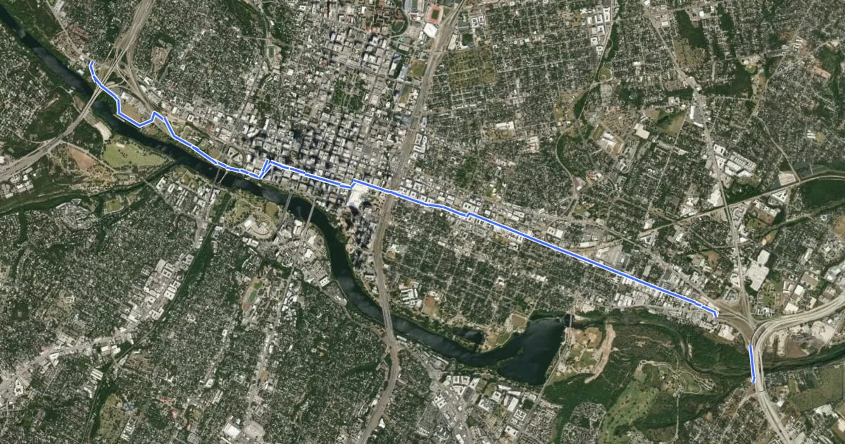 Маршрут Lance Armstrong Crosstown Bikeway на спутниковом снимке