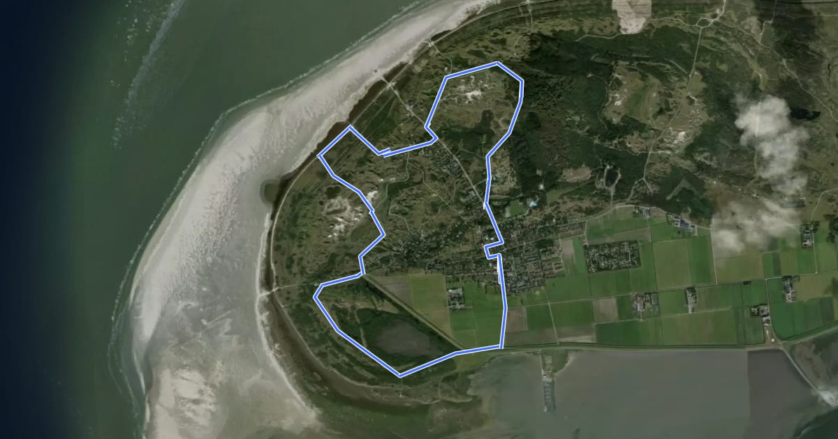 Маршрут 'Langs wad, plas, duin, strand en vuurtoren" на спутниковом снимке