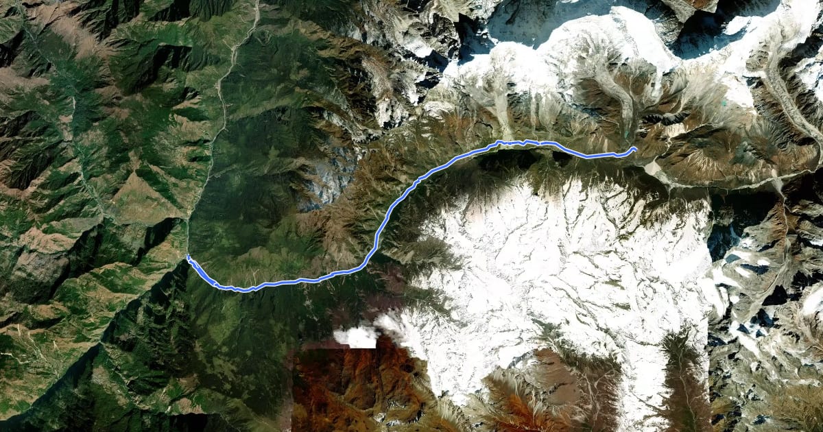 Маршрут Langtang Trek на спутниковом снимке