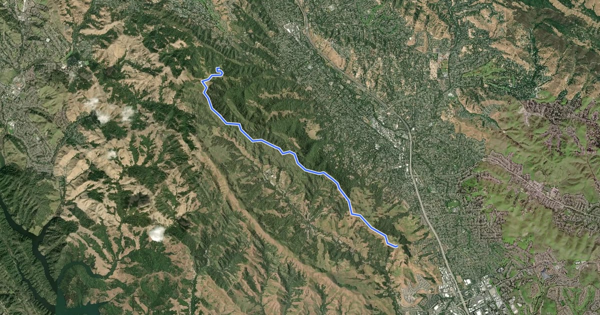 Маршрут Las Trampas Ridge Trail на спутниковом снимке