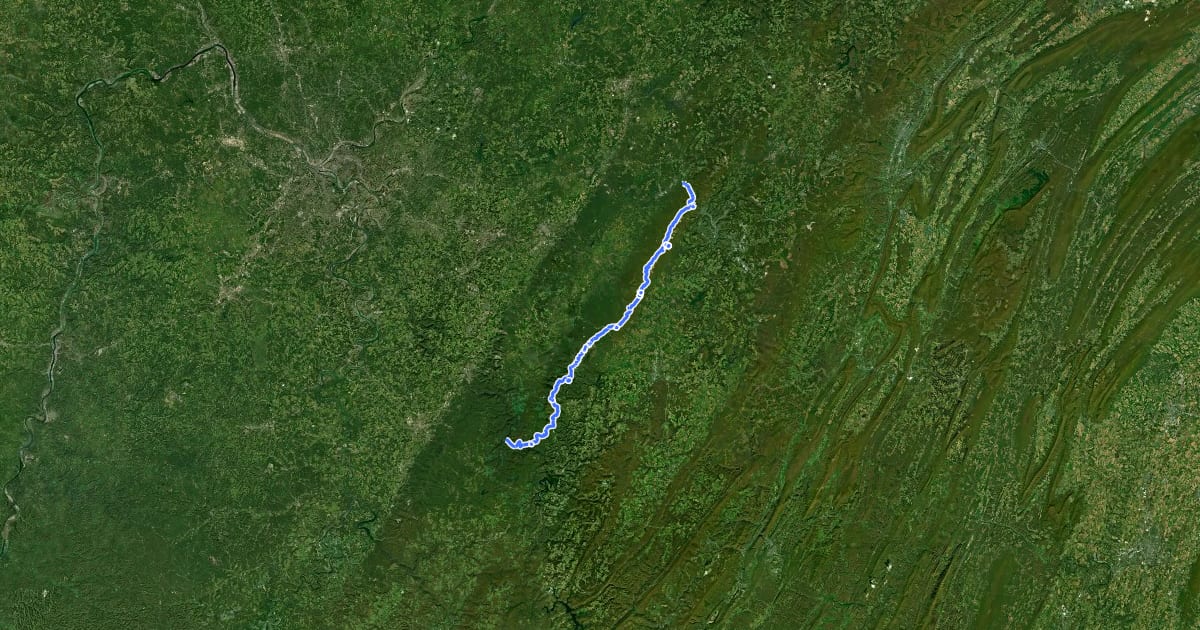 Маршрут Laurel Highlands Hiking Trail на спутниковом снимке