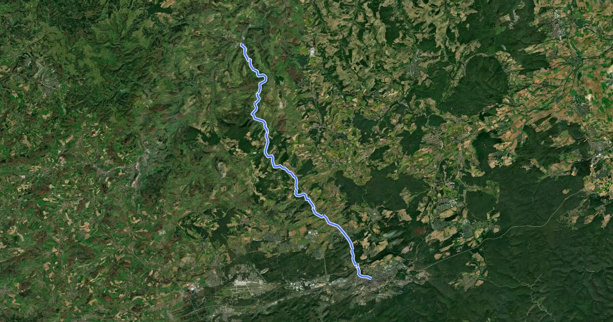 Маршрут Lautertal-Radweg на спутниковом снимке