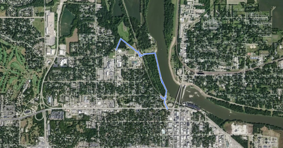 Маршрут Lawrence Bicycle Route Burcham Park Trail на спутниковом снимке