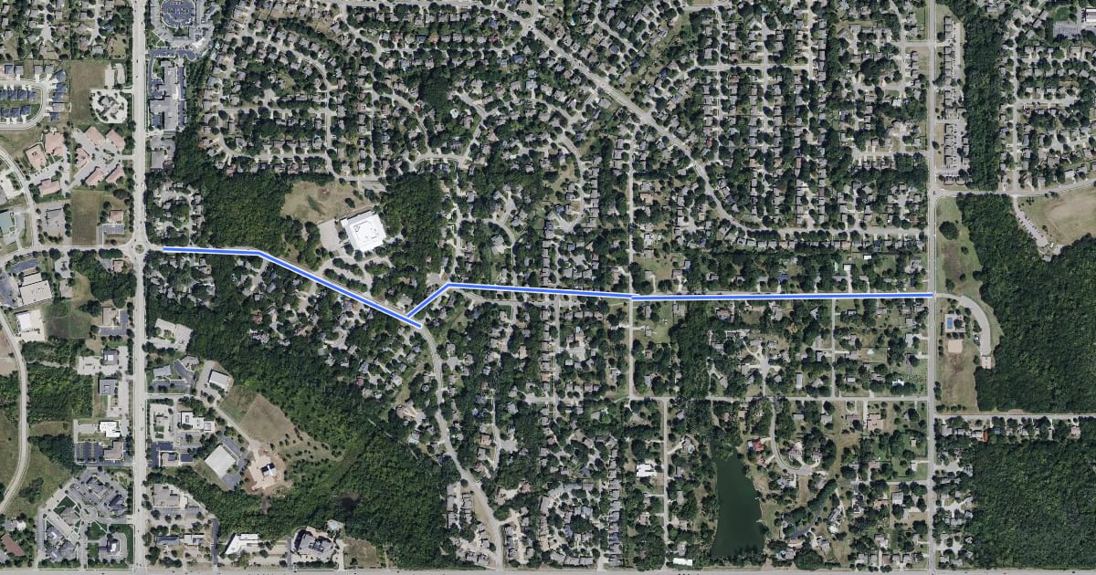 Маршрут Lawrence Bicycle Route Inverness, Oak, 12th, Stone meadow, wagon wheel на спутниковом снимке