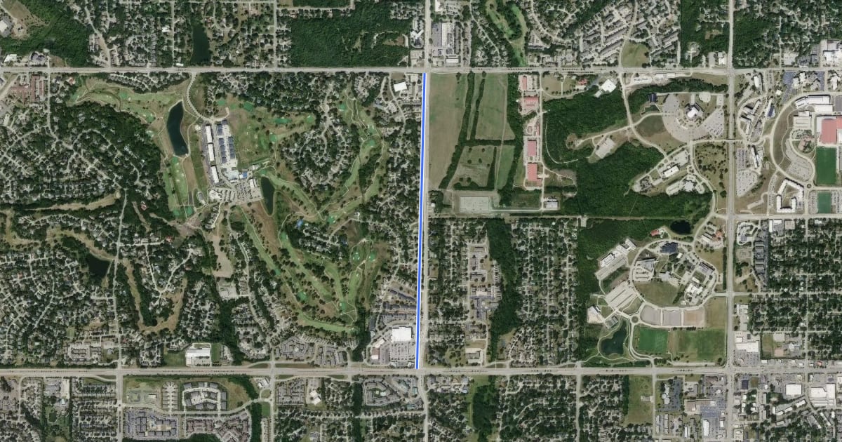 Маршрут Lawrence Bicycle Route Kasold Drive Shared Path на спутниковом снимке