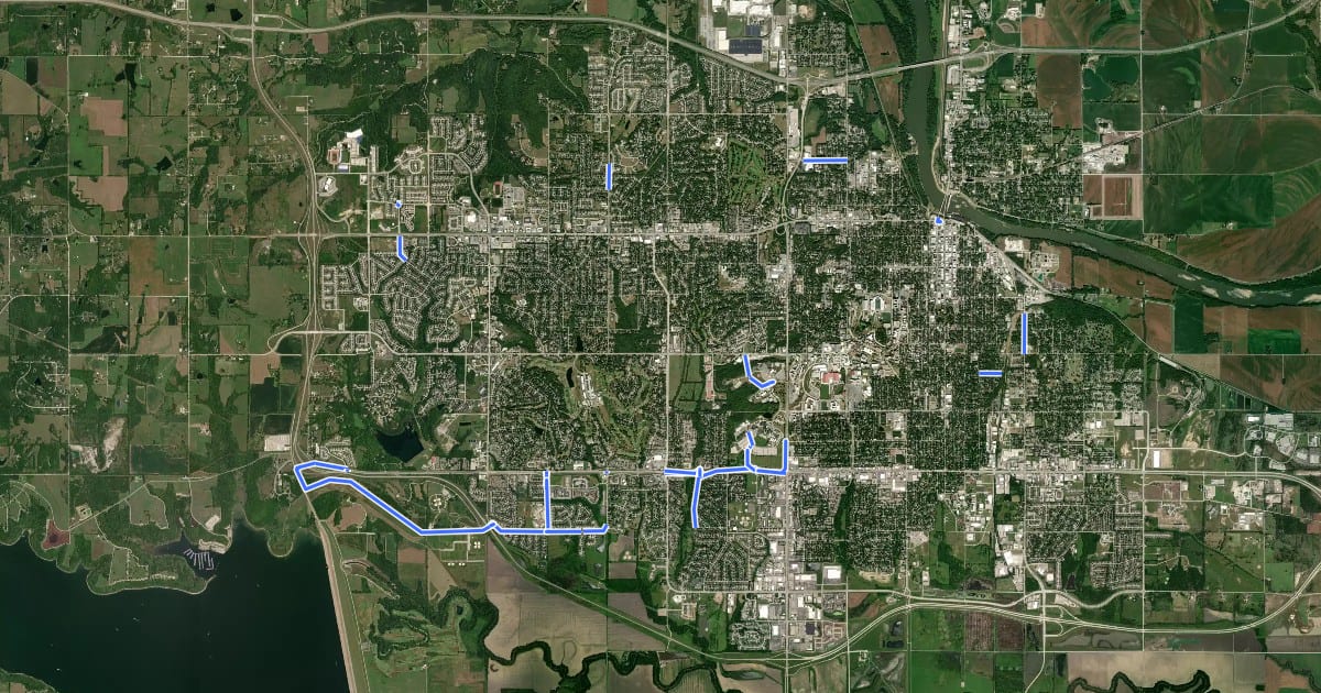 Маршрут Lawrence Bicycle Routes на спутниковом снимке