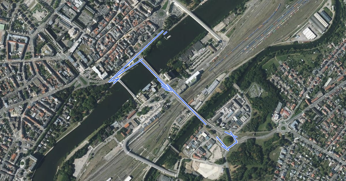 Маршрут Le Chemin de la Moselle - Thionville traversée Moselle variante rive droite на спутниковом снимке