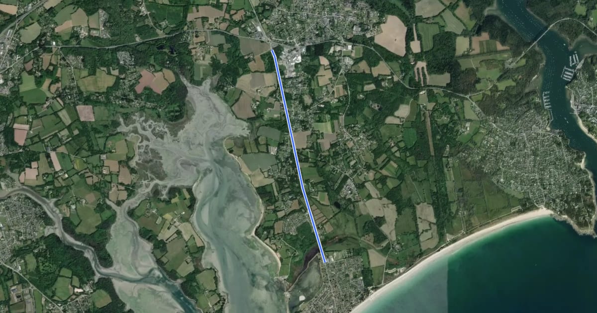 Маршрут Le Lannou – Île-Tudy par D144 на спутниковом снимке
