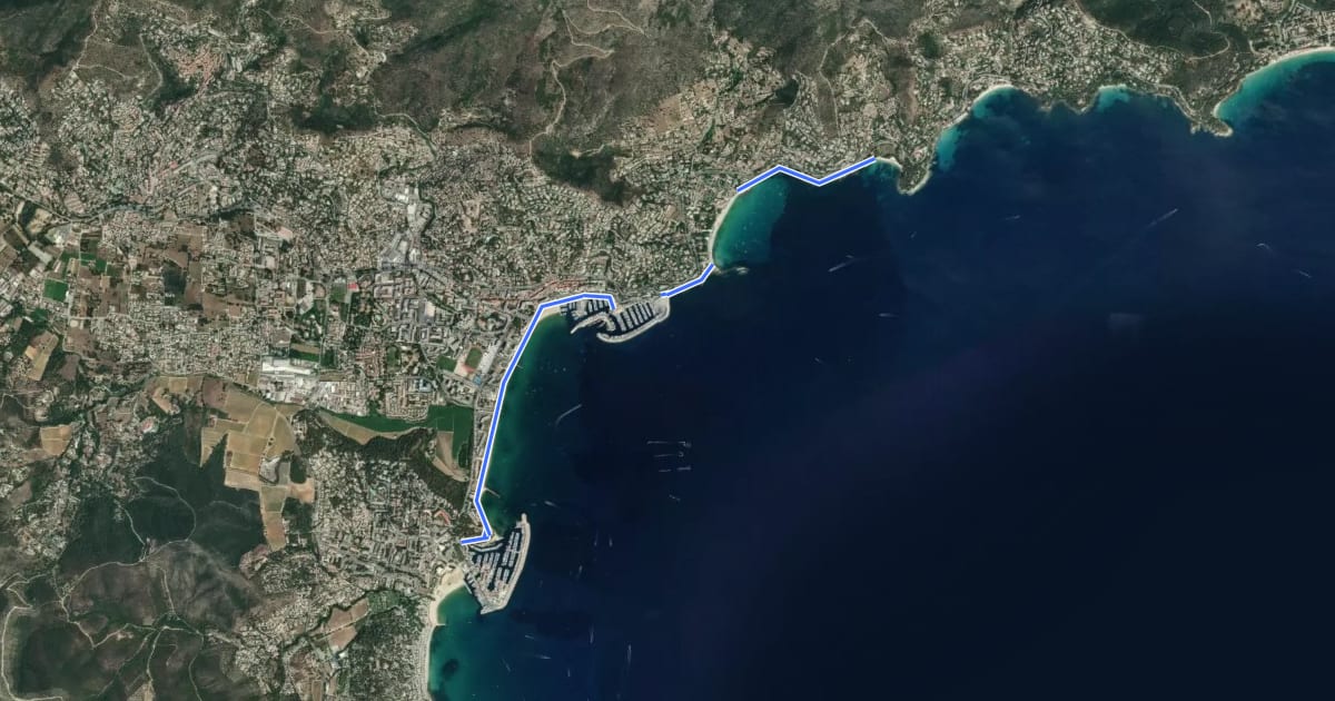 Маршрут Le sentier du Littoral – Bormes на спутниковом снимке
