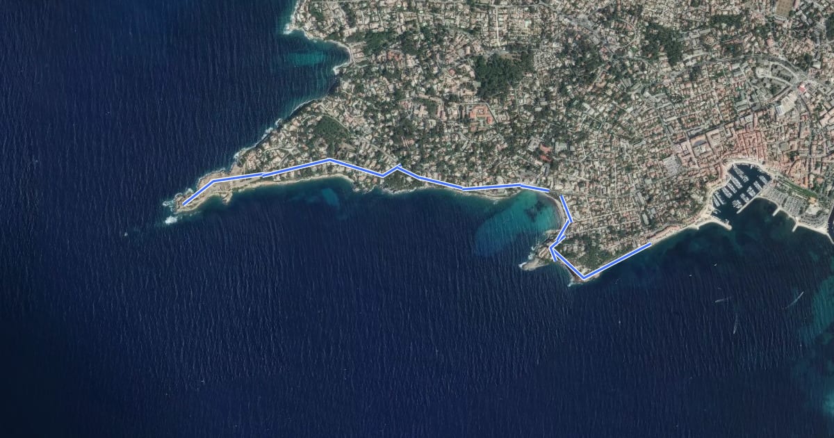 Маршрут Le sentier du Littoral – Sanary на спутниковом снимке