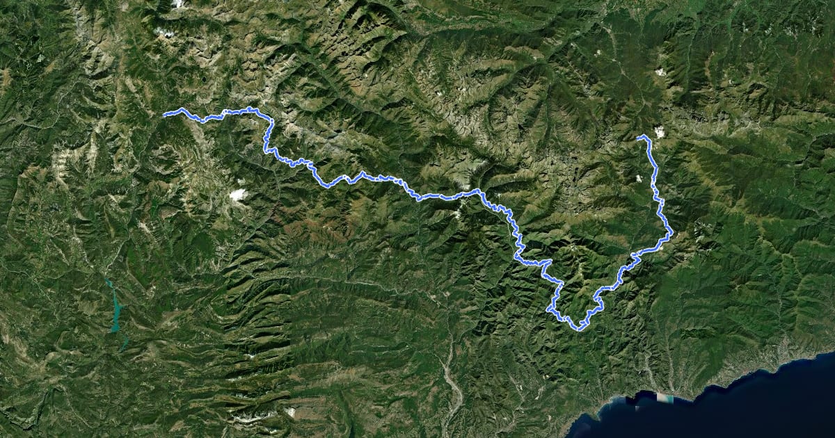 Маршрут Le Sentier panoramique du Mercantour на спутниковом снимке