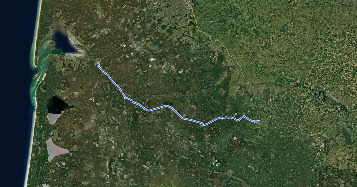 Маршрут Le Tour de Gironde à Vélo - Étape 3 (Bazas - Biganos) на спутниковом снимке