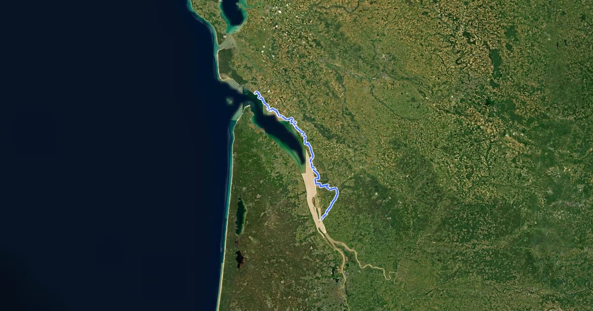 Маршрут Le Tour de Gironde à Vélo - Étape 5 (Royan - Blaye) на спутниковом снимке