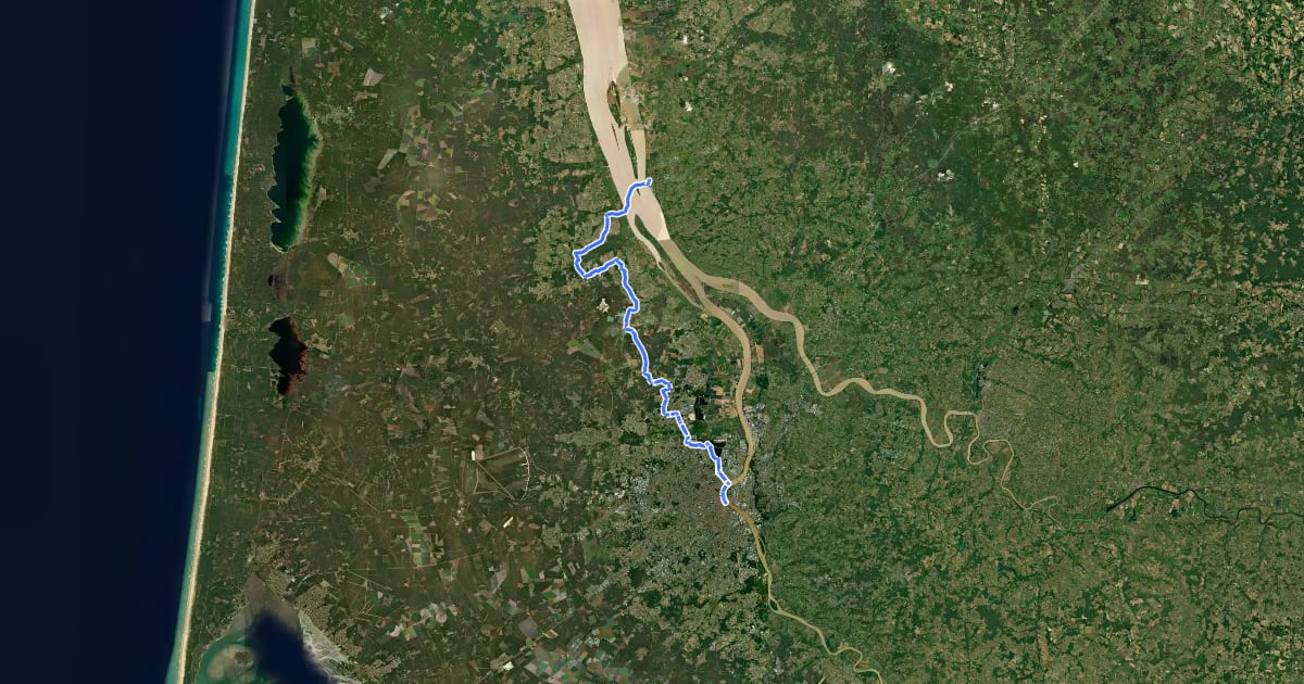 Маршрут Le Tour de Gironde à Vélo - Étape 6 (Blaye - Bordeaux) на спутниковом снимке