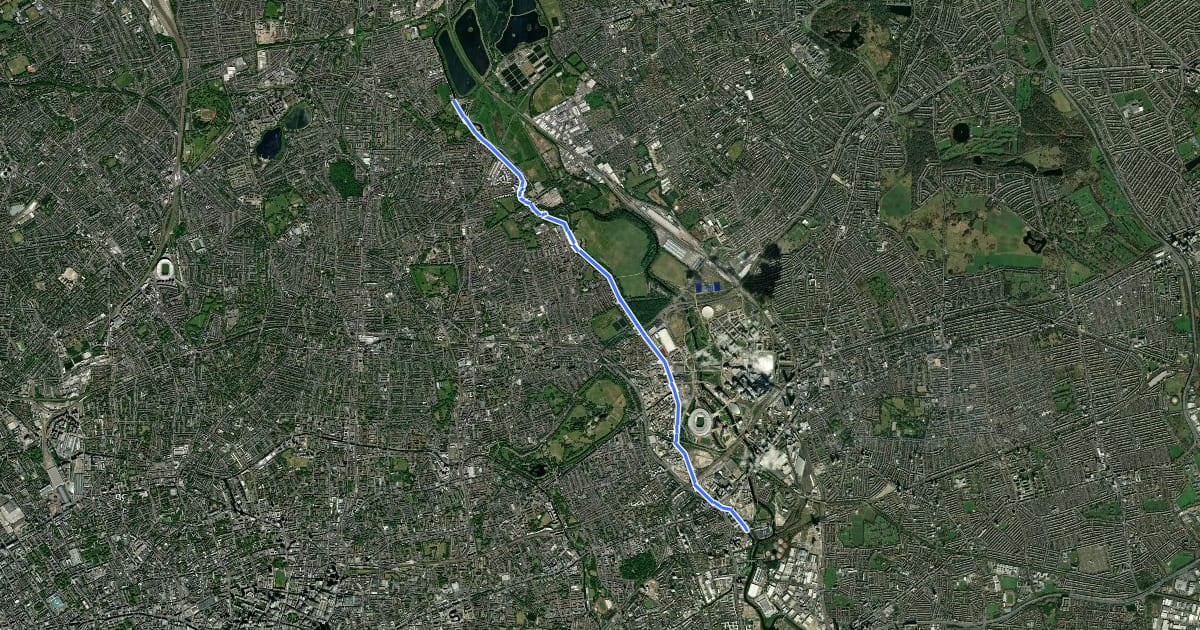 Маршрут Lea Valley Towpath на спутниковом снимке