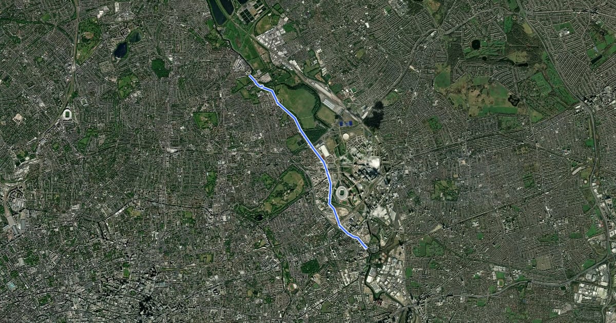 Маршрут Lea Valley Walk на спутниковом снимке