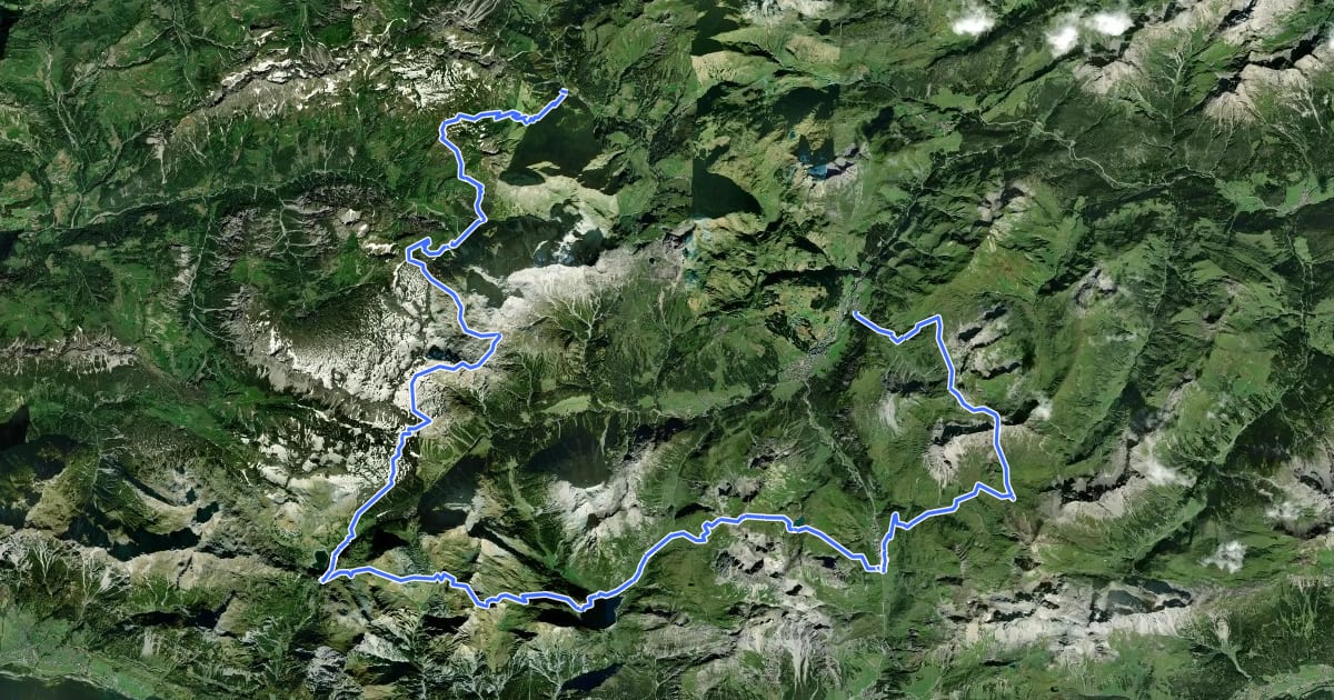 Маршрут Lechquellenrunde на спутниковом снимке